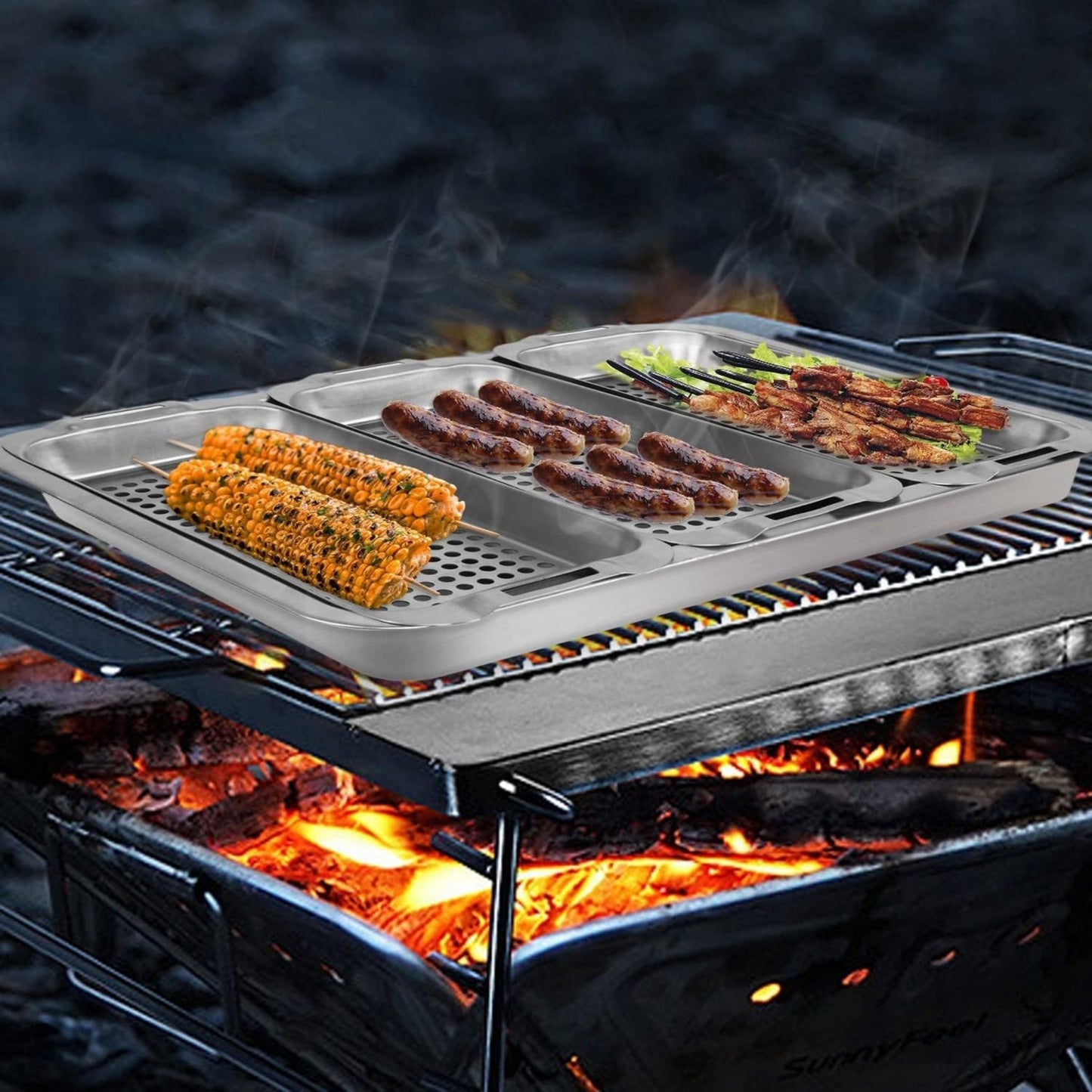 4PC STAINLESS-STEEL GRILLING TRAY SET